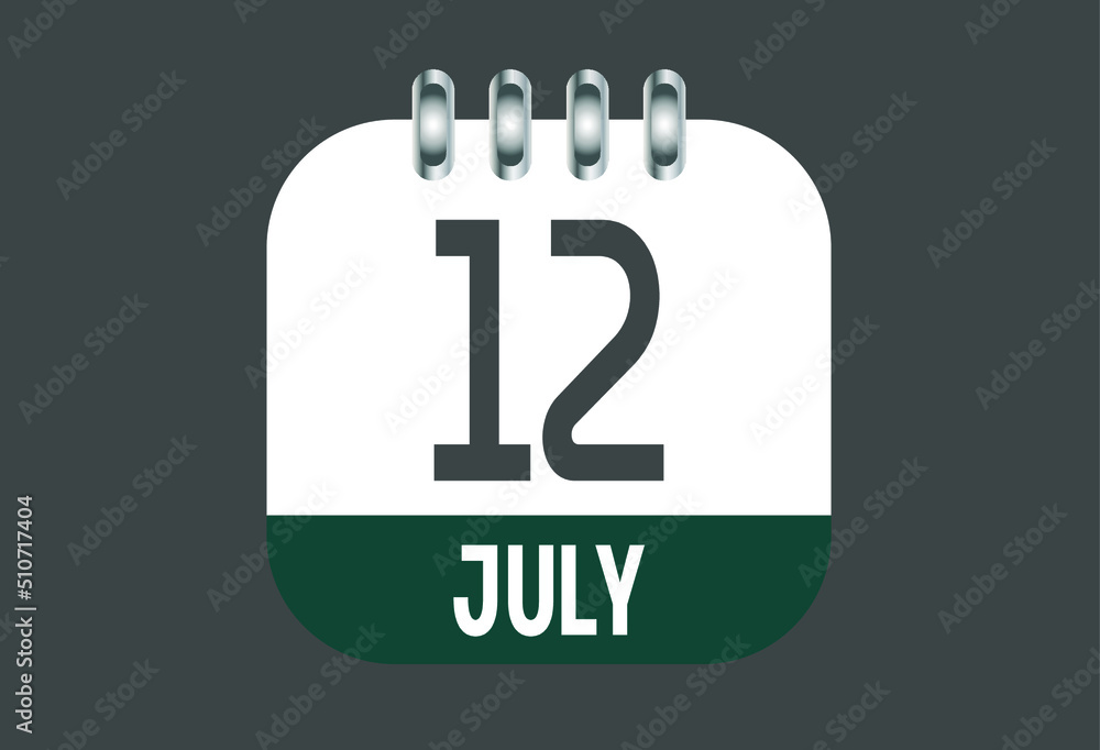 July 12 calendar daily icon. Banner of day, date, month and holiday in july. July 12 calendar daily icon. Banner of day, date, month and holiday in july.