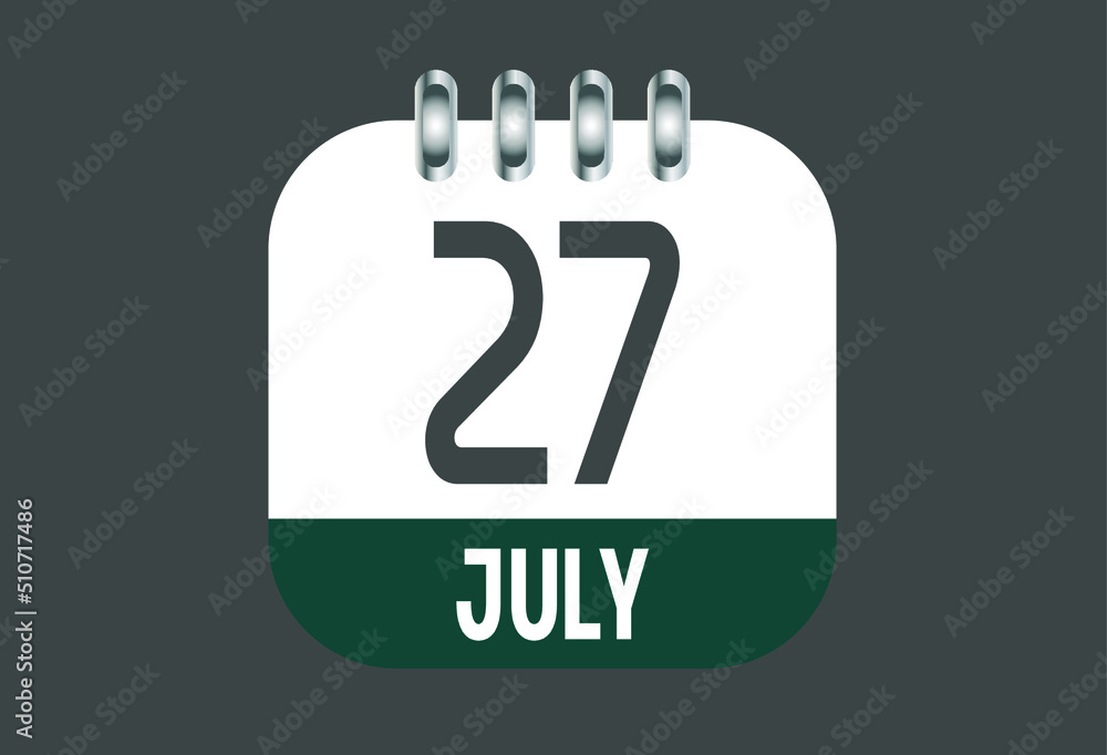 July 27 calendar daily icon. Banner of day, date, month and holiday in july.