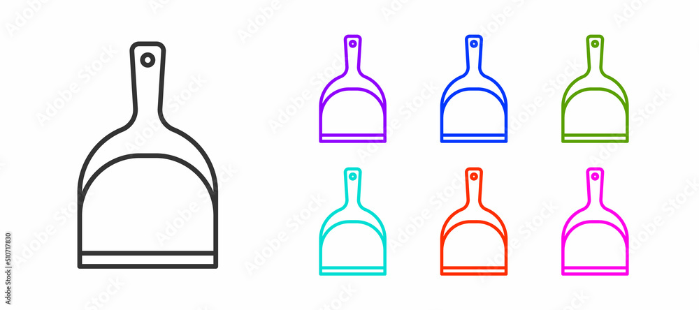 Black line Dustpan icon isolated on white background. Cleaning scoop services. Set icons colorful. Vector Black line Dustpan icon isolated on white background. Cleaning scoop services. Set icons colorful. Vector