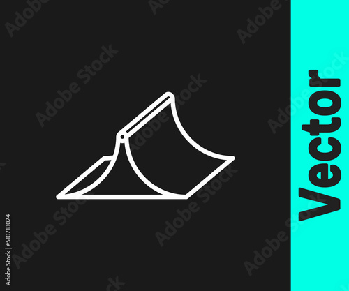White line Skate park icon isolated on black background. Set of ramp, roller, stairs for a skatepark. Extreme sport. Vector