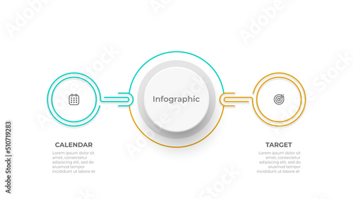 Vector thin line elements for infogrphic circle design with marketing icons. Business concept with 2 option or step.