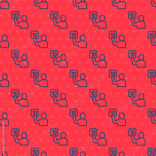 Blue line Assessment of judges icon isolated seamless pattern on red background. Vector