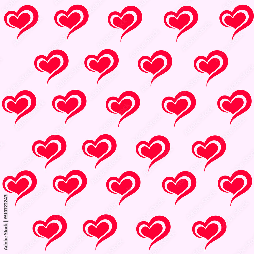 Simple heart seamless pattern. Valentine's day background. Flat design endless chaotic texture made of tiny heart silhouettes. Shades of red. Read hearts at black background