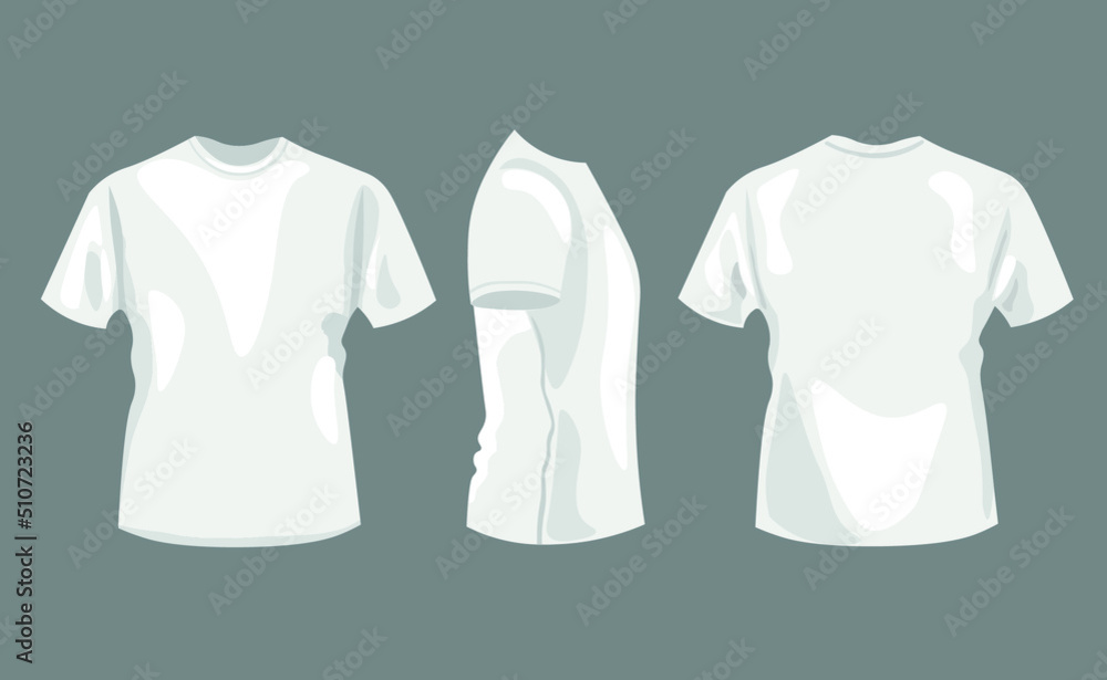 Stylish white t-shirts on grey background, view from different angles Stylish white t-shirts on grey background, view from different angles