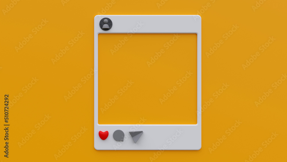Social Media Frame On Yellow Background. 3D Illustration, render, Colourful. Social Media Frame On Yellow Background. 3D Illustration, render, Colourful.