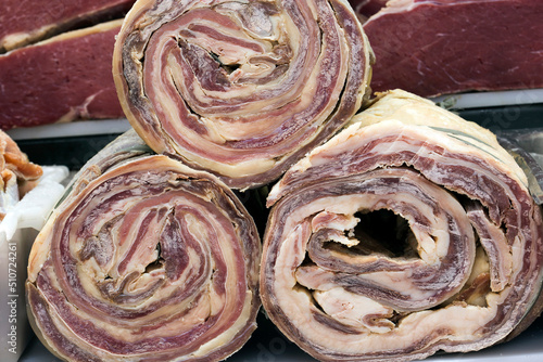 Dried and salted meat for sale at market stall