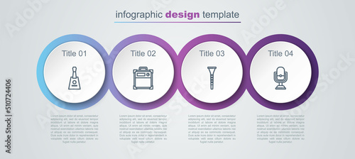Set line Balalaika, Guitar amplifier, Clarinet and Microphone. Business infographic template. Vector