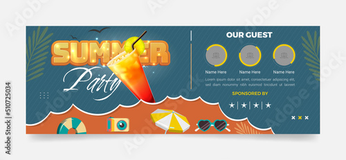 Summer party facebook, social media, web ad banner template for any promotion, campaign purpose. 3d text design	
