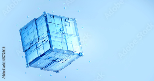 3D rendering of cyberpunk AI. Circuit board. Technology background. Central Computer Processors CPU and GPU concept. Motherboard digital chip. Tech science background.