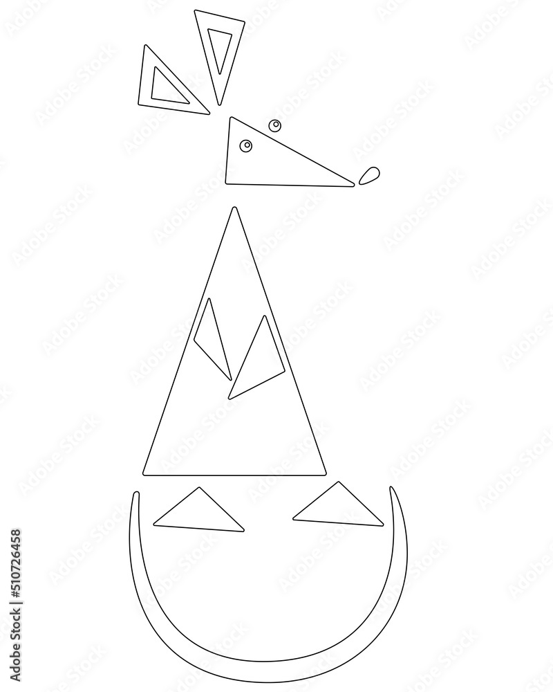Mouse made of triangles, a funny animal made of geometric shapes - a vector linear picture with an editable outline. Cute Rat for icon, sign or coloring page. Outline. Mouse made of triangles, a funny animal made of geometric shapes - a vector linear picture with an editable outline. Cute Rat for icon, sign or coloring page. Outline.