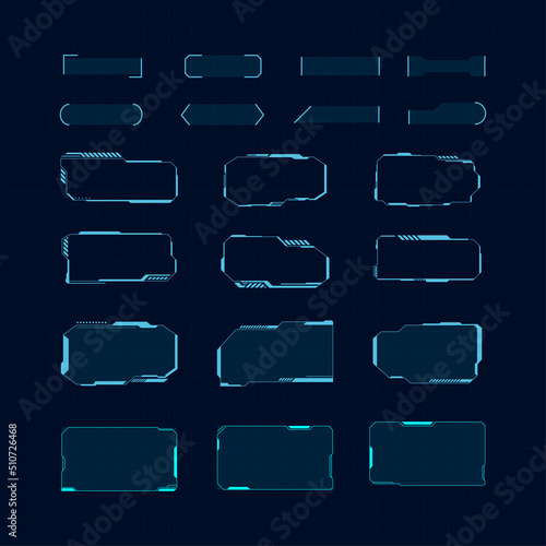 Set of Sci Fi boxes and frame HUD digital element for game or futuristic display layout design