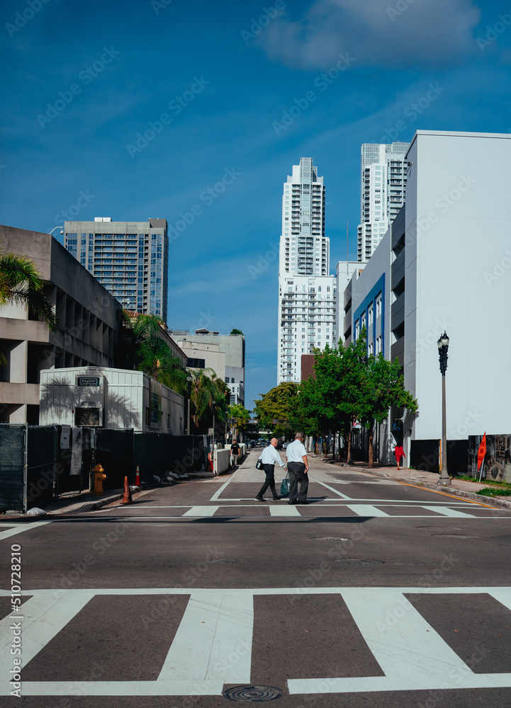 downtown city miami usa florida people buildings sky blue 