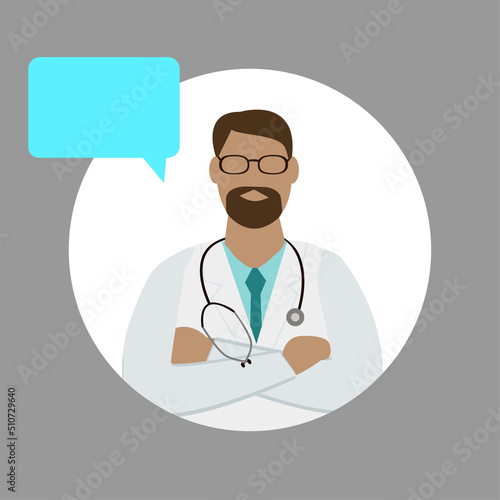 Doctor question answer icon. Medical concept. Health care. Vector illustration. Stock image.