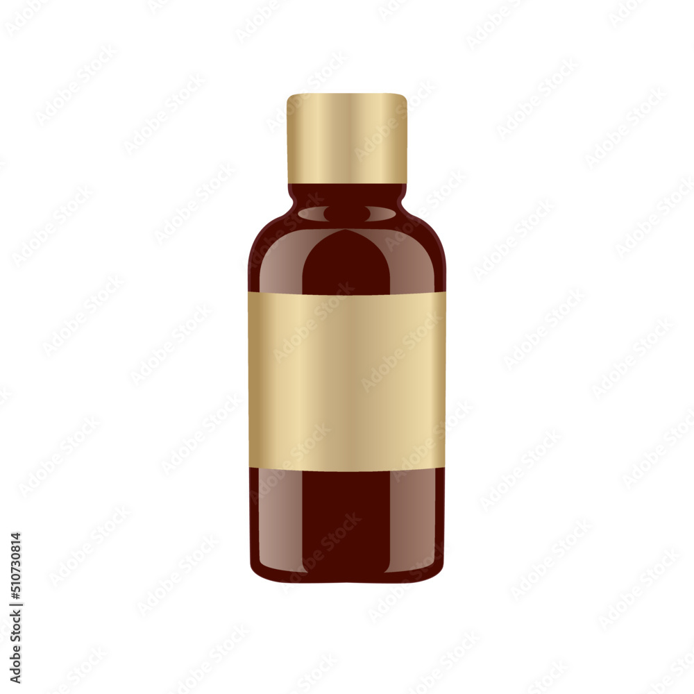 Dark glass bottle with metallic gold color label and bottle cap mockup Dark glass bottle with metallic gold color label and bottle cap mockup