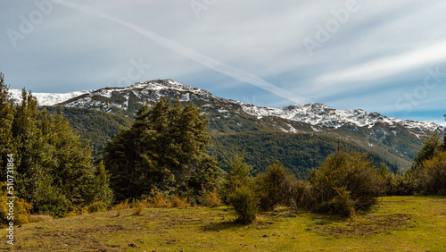 Obraz na płótnie Snowy mountain summit in Los Alerces National Park w salonie
