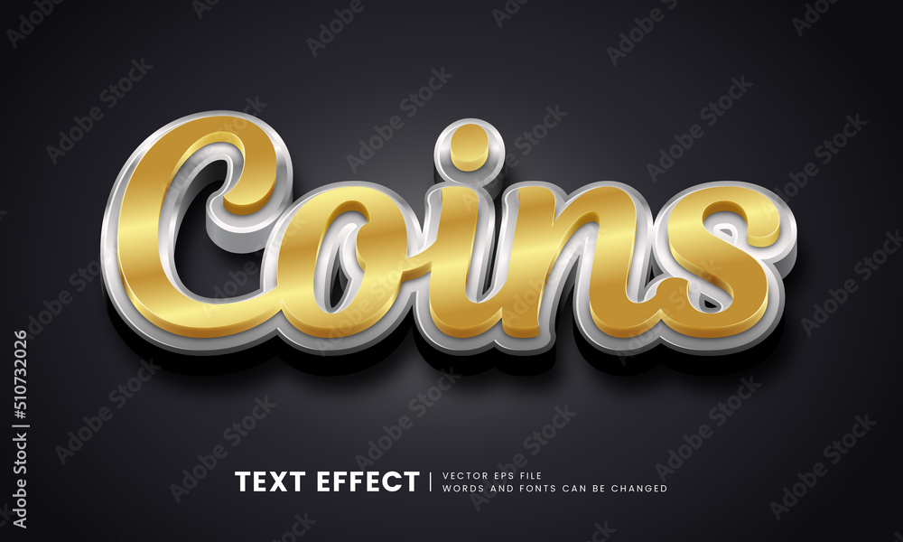 Editable elegant 3d gold and silver text effect. Elegant fancy font style perfect for logotype, title or heading text. Editable elegant 3d gold and silver text effect. Elegant fancy font style perfect for logotype, title or heading text.