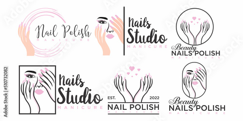 Beauty women and nails icon set logo design