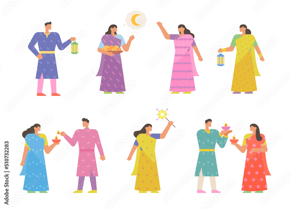 Many people enjoying Diwali festival. decoration source. flat design style vector illustration. Many people enjoying Diwali festival. decoration source. flat design style vector illustration.