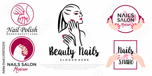 Beauty eyelashes extension beauty women and nail icon set logo design