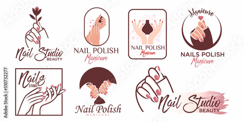 Nails art studio or nails polish icon set logo design template