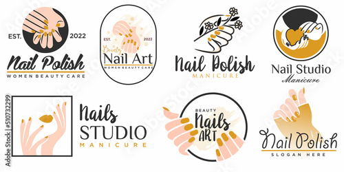 Nails art studio or nails polish icon set logo design template