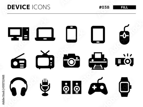 デバイスに関連する塗りつぶしスタイルのアイコンセット_038