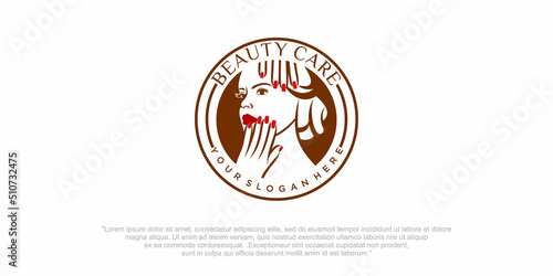 Beauty Woman vintage Logo design with circle badge