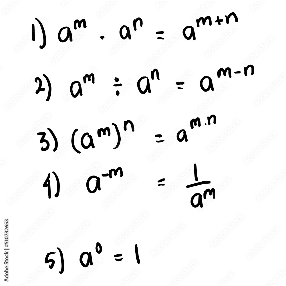 The properties of the formula for power numbers. Solution scheme. Algebra. Education, math classes, school programs. Higher math text. Grouped and isolated on white. Vector illustration
The properties of the formula for power numbers. Solution scheme. Algebra. Education, math classes, school programs. Higher math text. Grouped and isolated on white. Vector illustration