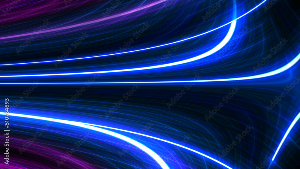 Bright abstract blurred colored stripes of light on a black background, vibrant changing curves, cosmic creative background, abstract pattern