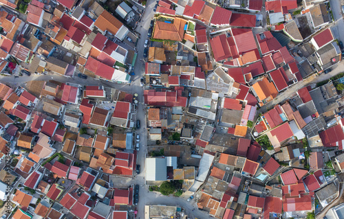 Aerial view of a very densely populated town/favela