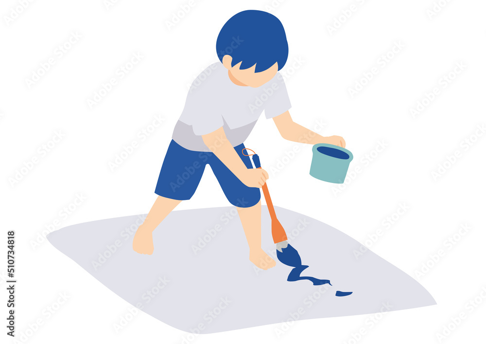 Obraz premium 書道パフォーマンスをする学生のイラスト