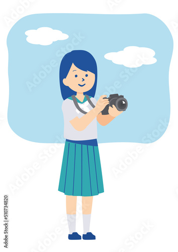 カメラを持った学生のイラスト