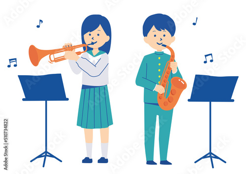 楽器を演奏をする学生のイラスト