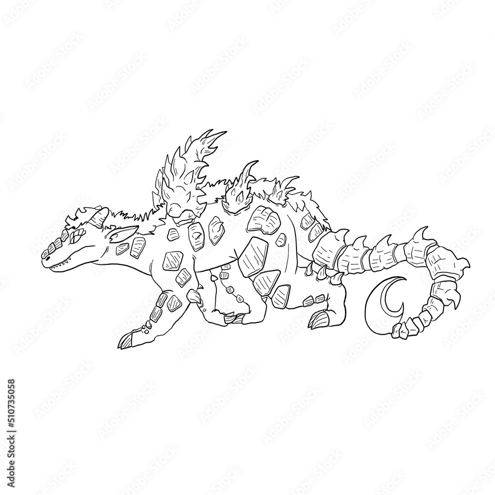 Black and white coloring page ink illustration of a dragon. Black and white coloring page ink illustration of a dragon.