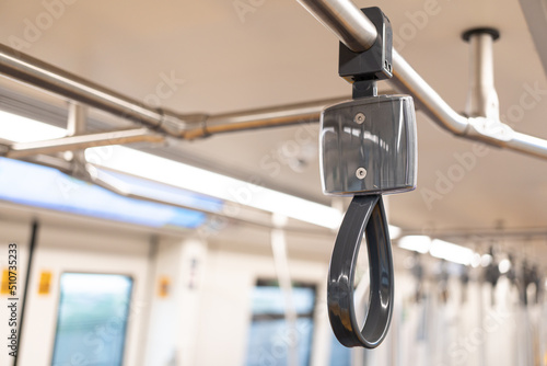 handle on the electric train,The Bangkok Mass Transit System. Handle Metro,Handles for standing passenger in electric train.
