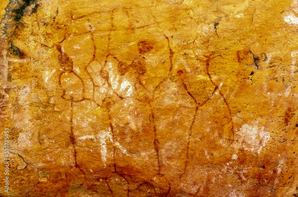 Mount Grenfell Historic Site, close-up  of human figures in the Ngiyampaa rock art, Cobar, NSW, Australia
