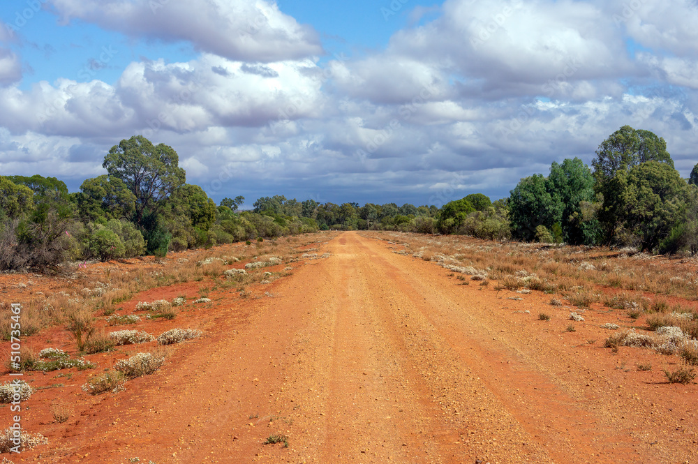 Australian outback scene with dirt road and clouds Australian outback scene with dirt road and clouds