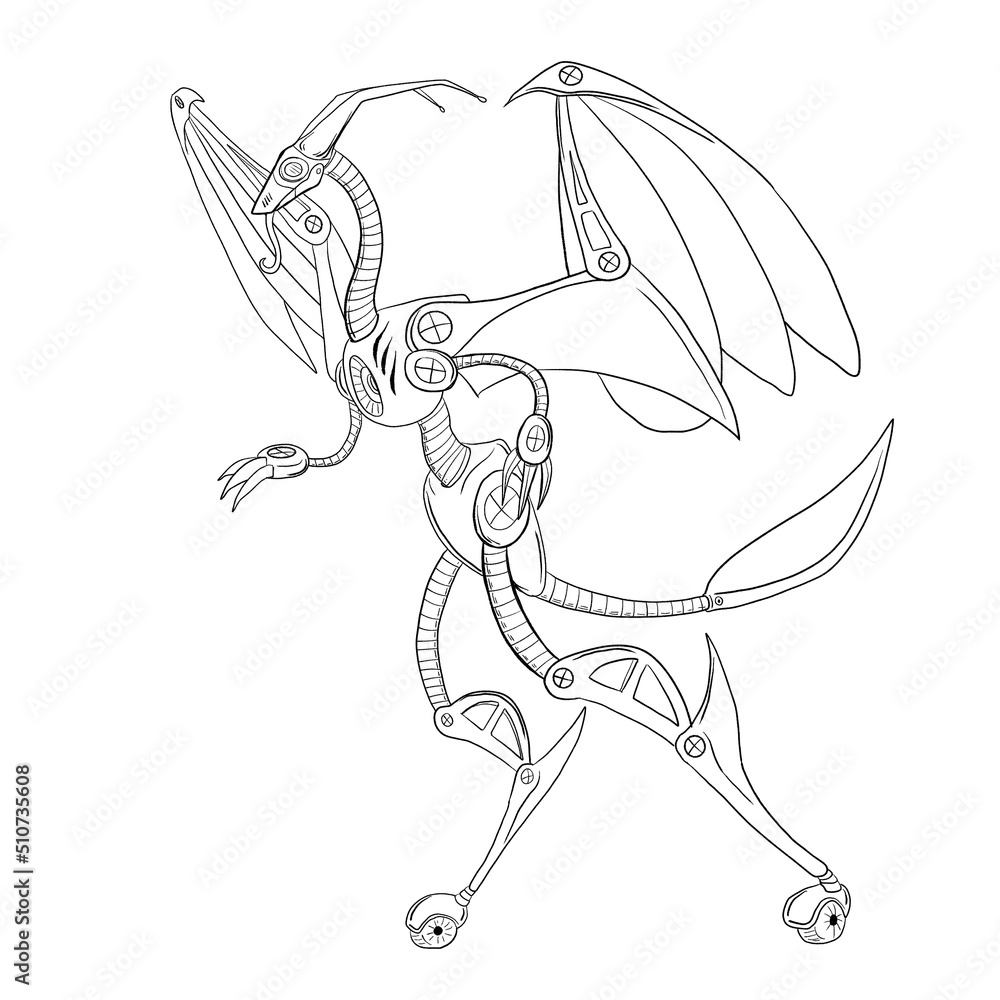 Black and white coloring page ink illustration of a dragon. Black and white coloring page ink illustration of a dragon.