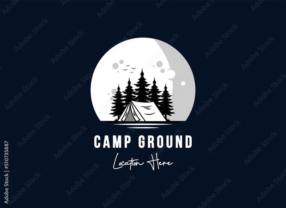 Mountain Camp Adventure in Forest Logo Design Inspiration