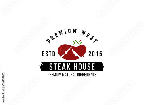 Steak House Logo. Steak in vintage style logo design template. 