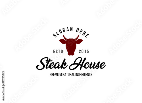 Steak House Logo. Steak in vintage style logo design template. 