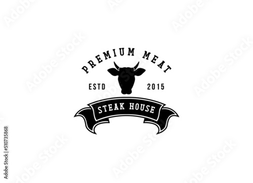 Steak House Logo. Steak in vintage style logo design template. 