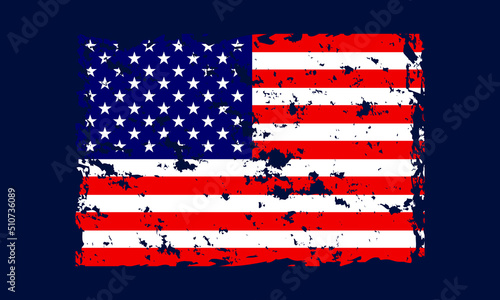Bandera con efecto desgastado de los Estados Unidos de América, Ilustración vectorial de símbolo patrio.