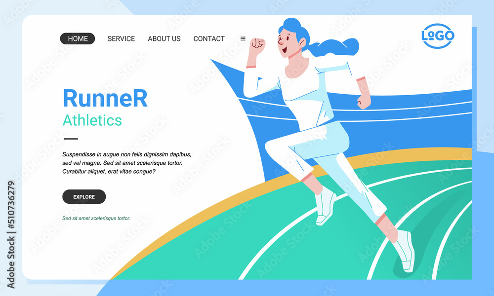 Athletic banner landing page woman character run on stadium Illustration Athletic banner landing page woman character run on stadium Illustration