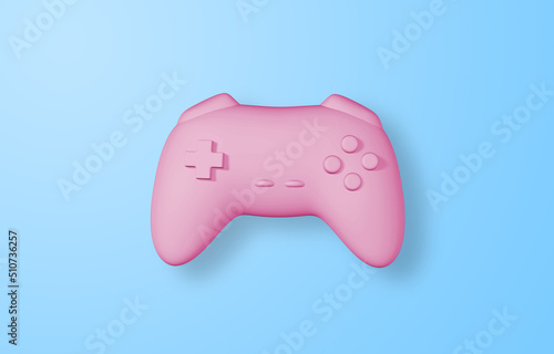 3d pink gamepad on blue background, 3D rendering image.