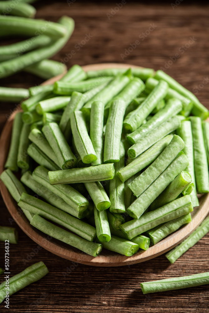 slice of long bean or cowpea on table slice of long bean or cowpea on table