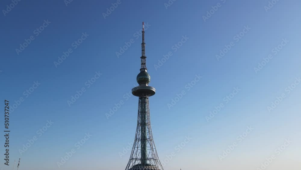 Aerial photography of Qingdao Taipingshan TV Tower close-up Aerial photography of Qingdao Taipingshan TV Tower close-up