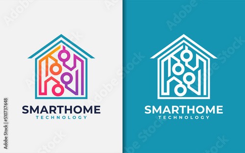 Modern Tech Futuristic Home Concept as Smart Home Logo Design. Vector Logo Illustration.