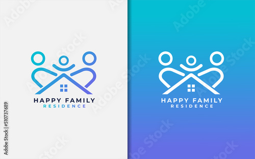 Happy Family Residence Logo Design with Minimalist Modern Style Concept. Real Estate Vector Logo Illustration.
