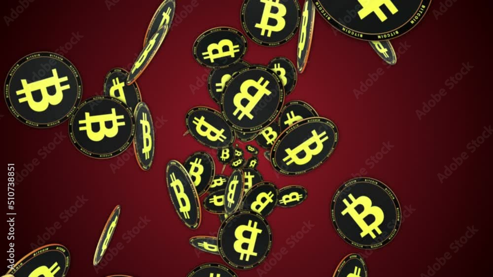 Falling BITCOINS Cryptocurrency, Coins Animation, Background, Rendering, Loop, with Alpha Matte

